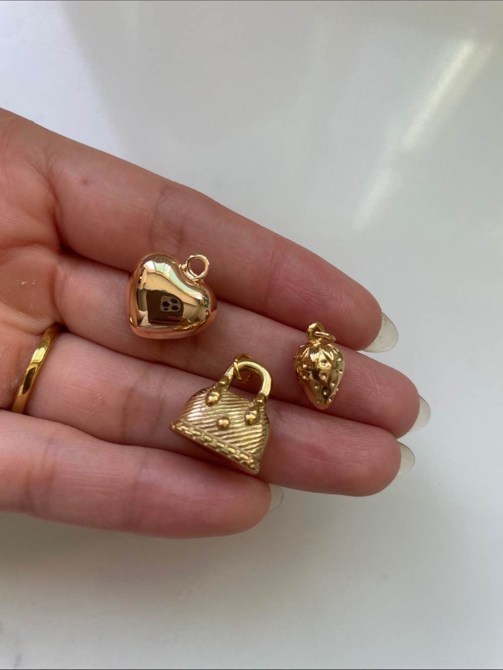 18k Gold Plated Heart, Strawberry & Mini Bag Charm Set